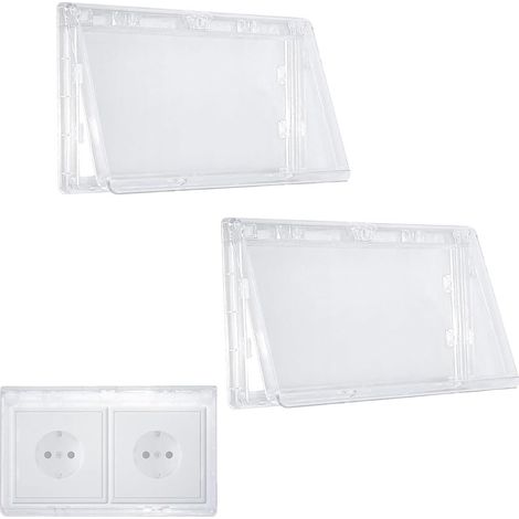 Lot de 2 caches interrupteurs et protections de prises autocollants anti humidité couleur transparente (1/5)