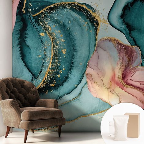 Papier peint intissé pour salon chambre à coucher peint imprimé pour mur - Colle incluse gratuite Vagues artistiques 250x250 cm (1/5)