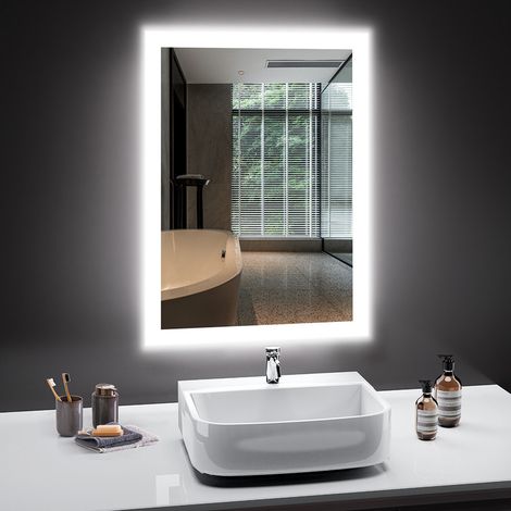 Badezimmerspiegel mit LED-Beleuchtung 50x70 cm, Anti-Beschlag, 2 Lichtfarben (3000K/6500K), rechteckig, horizontal/vertikal (1/5)