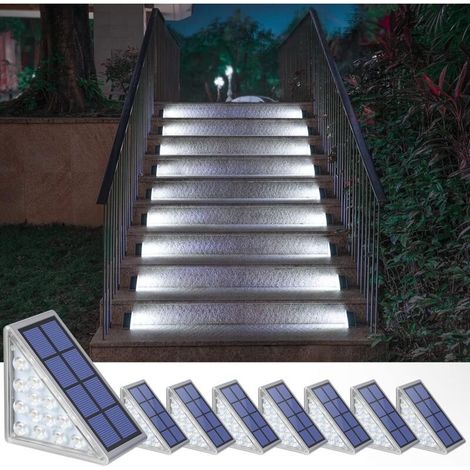 Lot de 8 lampes solaires pour escaliers, escaliers, terrasse, allée, porche, porte d\'entrée, trottoir - Blanc froid (1/4)