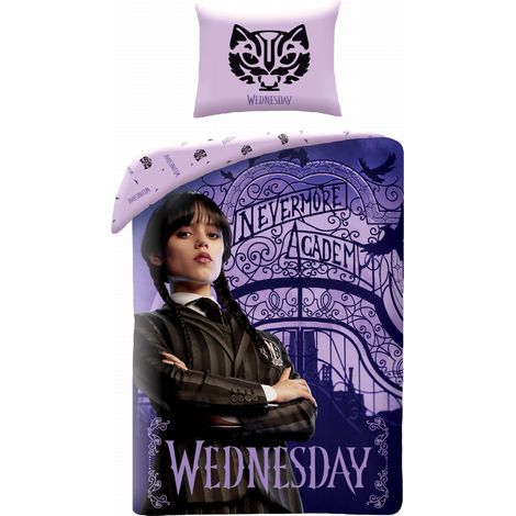 Linge de lit en coton 160x200 cm Mercredi Addams HIT La Famille Addams