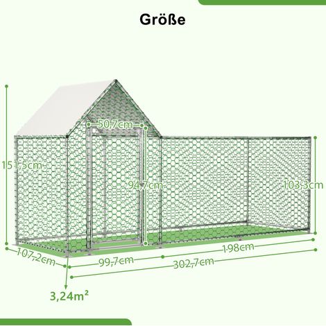 Poulailler enclos 3 x 1 x 1,5 m avec serrure et bâche PE imperméable HAVRYA (1/5)