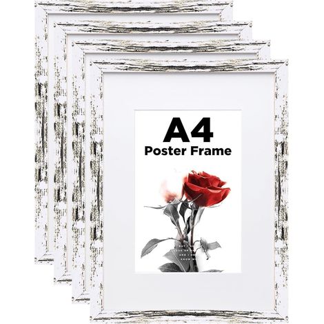 Bilderrahmen A4 Holz Acrylglas MDF 4er-Set Passepartout 21x29.7 cm Portrait