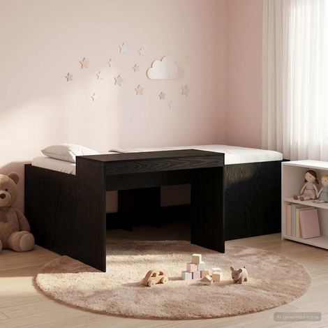 Cama alta para niños con escritorio Negro Madera de ingeniería