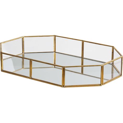 Bandeja decorativa latón dorado y vidrio espejado forma de octágono 32 x 22 cm pieza decorativa para velas y joyería Chabris (1/5)