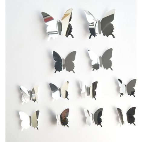 PA Silberne Schmetterlings-Wandaufkleber, 12 Stück Schmetterlings-Wanddekoration, Schlafzimmer-Wandaufkleber, ästhetische Schmetterlingsaufkleber für die Raumdekoration (1/4)