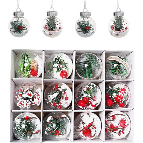 1 boîte de 12 boules transparentes en PET de 6 cm, boules de Noël, décorations à suspendre au sapin de Noël (1/5)