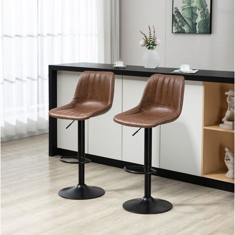 Lot de 2 tabourets de bar 43/49,5/91-111 cm marron, réglables et pivotants (1/5)
