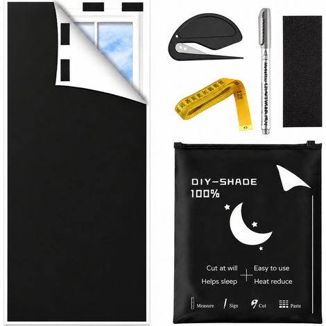 Tissu Occultant 200×145 cm Sans Perçage, Store Enroulable Thermique Découpable avec Scratchs & Adhésifs (1/5)