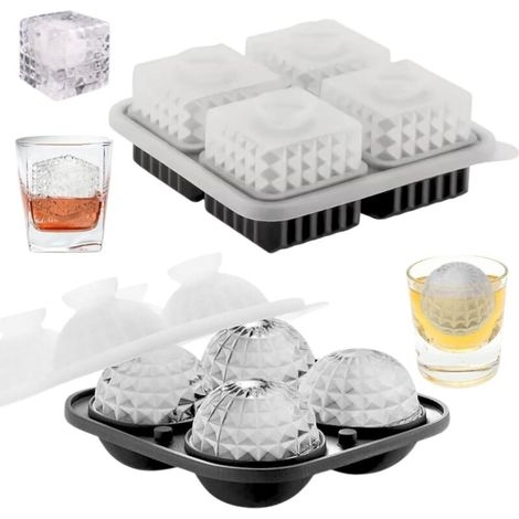 Bardusch - Lot de 2 moules à glaçons en silicone avec couvercle - Sans BPA - Grand moule à glaçons - Pour whisky, cocktails, jus de fruits, smoothies (1/5)