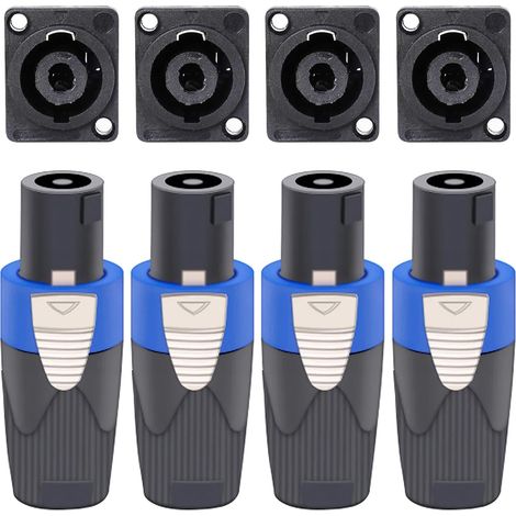 4 Set Kit de connecteurs Speakon, fiches de haut-parleur 4 broches à verrouillage rotatif et prises de montage sur panneau de châssis, compatibles NL4FC, NL4FX, NL4MPR (1/4)