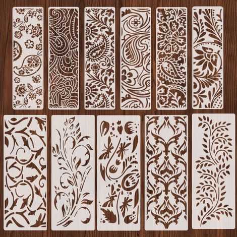 Questo set di 11 stencil per bordi è adatto per dipingere, realizzare mobili, decorare torte, creare texture, realizzare oggetti decorativi in legno fai-da-te per le pareti e molto altro ancora. (1/3)