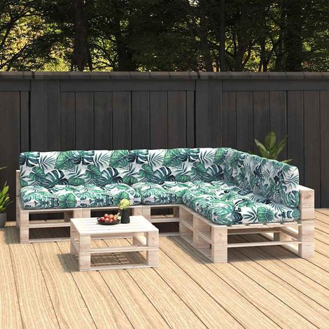 vidaXL Coussins de canapé palette lot de 7 Motif de feuilles (1/5)