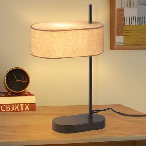 GBLY Lampada da Comodino Camera da Letto Lampada da Tavolo Vintage - 44,5 cm E14 Lampada da Tavolo Nera Abat-Jour in Tessuto di Lino con Interruttore Cavo e Presa (senza Lampadina)