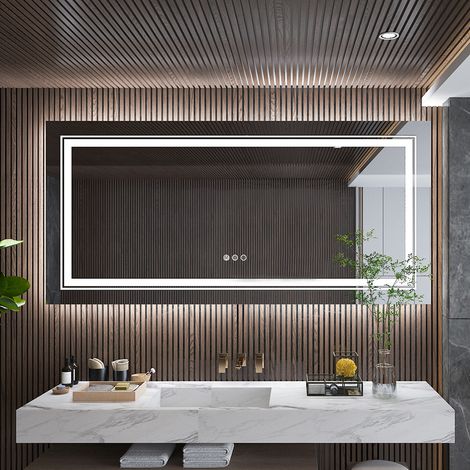 Extra Large Illuminated Bathroom Mirror Wall Mounted Touch Sensor Mirror with Demister, 1050 x 500mm (1/5)