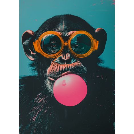 Tableau sur toile portrait chimpanzé pop art 30x45 cm - Impression sur Toile Murale Décorative - Image imprimée en HD sur Toile - Toile sur Châssis en Bois FSC - Fabriqué en France (1/5)
