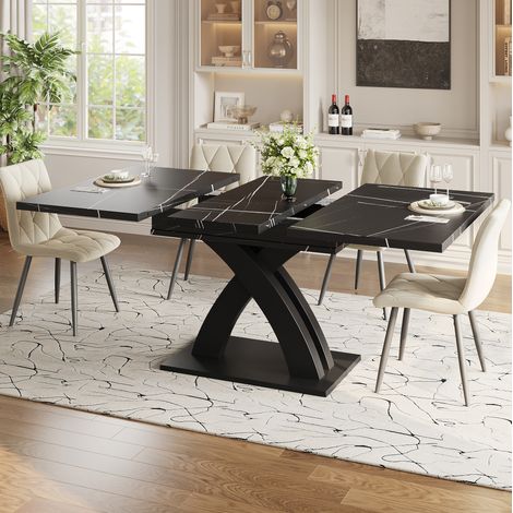 Mesa de comedor de MDF y metal, 120-160 x 80 x 76 cm, negro, extensible (1/5)