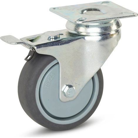 Roulette pivotante freinée - MESO - Trolley - Platine - 75mm - 70kg
