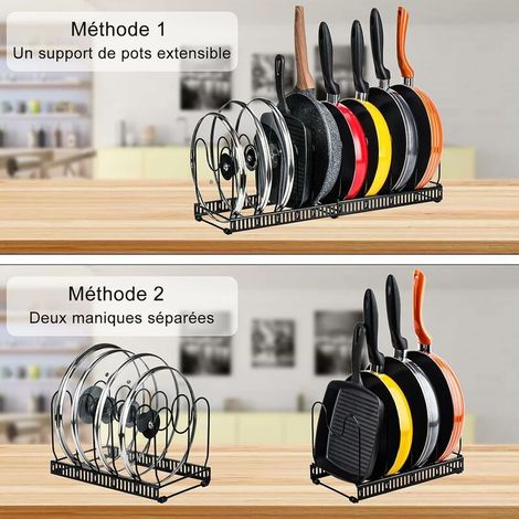 Porta pentole in acciaio inox con 12 scomparti regolabili, perfetto per utensili da cucina, padelle, pentole, coperchi (nero), Sunny (1/5)