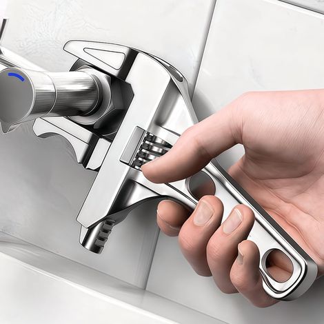 Clé à molette réglable à large ouverture pour salle de bain, 6 à 68 mm, poignée courte pour plomberie, installation de tuyau d'eau, réparation de robinet (argent) (1/5)
