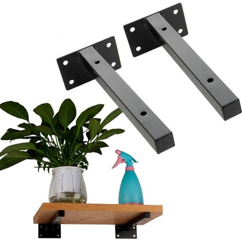 Support triangulaire en fer industriel à 2 pièces, équerre de rayonnage à angle droit, étagère décorative, équerre de rayonnage triangulaire (noir et blanc).