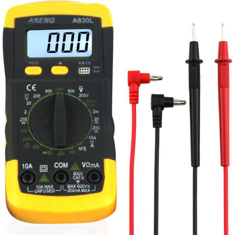 A830L Tragbares Digitalmultimeter mit Hintergrundbeleuchtung, Amperemeter, Voltmeter und Stromprüfer.
