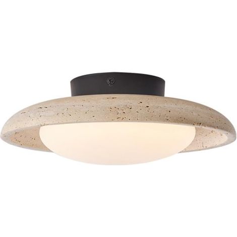 Plafonnier semi-encastré vintage en pierre naturelle et travertin jaune, style vintage, à LED. Idéal pour la cuisine, les couloirs, les escaliers et les porches. (1/5)