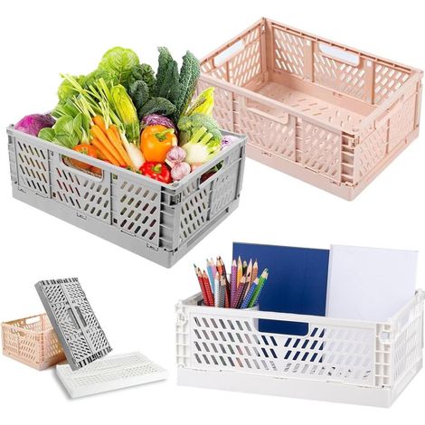 Lot de 3 boîtes de rangement pliables 30x20x12cm, plastique robuste, empilables (1/5)