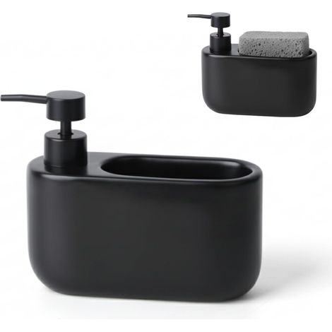1 - Distributeur de Savon - Porte-Éponge - Réservoir 520 ML - Pompe Anti-Rouille - Cuisine et Salle de Bain - Noir Mat - 18x7,3x15 cm (1/5)