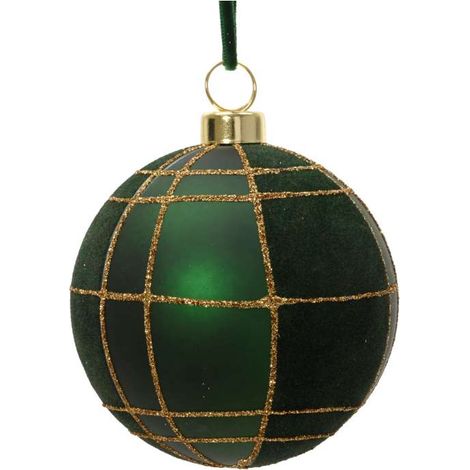 Decoris Pallina Natale Verde Abete Diam.8 cm Decorazione Velluto Oro