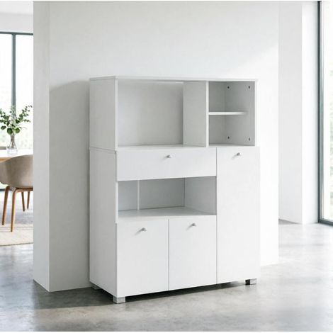 Meuble de cuisine blanc avec étagères ouvertes, tiroir et portes OKWISH (1/5)