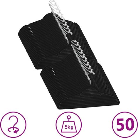 vidaXL Juego de perchas ropa 50 uds antideslizantes terciopelo negro (1/5)