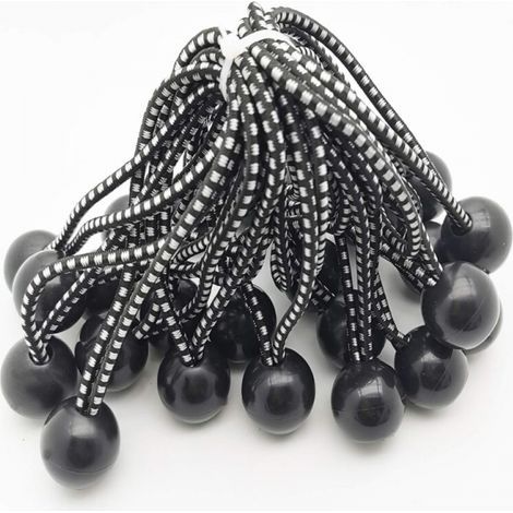 25 corde elastiche professionali in gomma con estremità a sfera (nere, 150 mm) per tende, teloni e poster. Tenditore per teloni, cinghia elastica, supporto per teloni, gomma per teloni, tenditore in g (1/3)