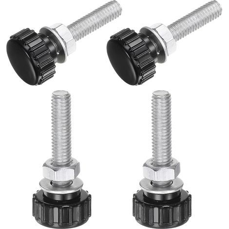 Lot de 4 Boutons Moletés à Vis M6 x 30 mm Avec Écrous et Rondelles, Poignées de Serrage en Plastique, Vis à Main, Noir (1/5)