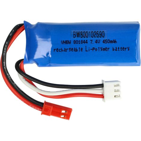 vhbw Batería compatible con JST-SYP-2P clavija (m) para modelismo (450mAh, 7,4V, Li-poli)
