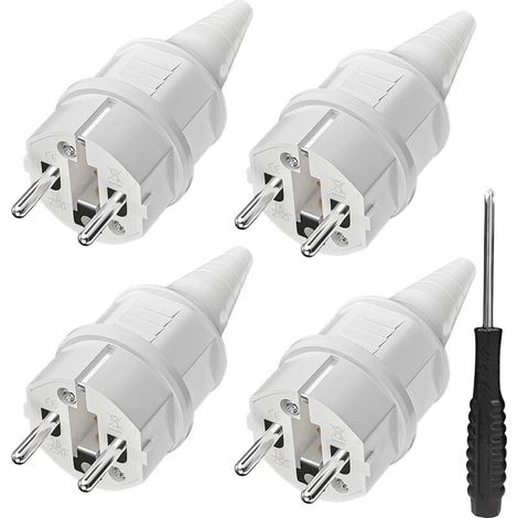 [NON UTILIZZATO] Spina Schuko con protezione antipiega [4 pezzi], 4 x spine con contatto di terra in gomma (250 V/16 A) + 1 x cacciavite, spina per presa esterna, spina di rete impermeabile IP44 per u