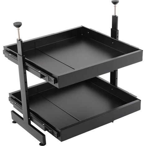 Tiroir télescopique de cuisine à 2 étages, Organiseur de placard extensible, longueur : 41 à 60 cm, hauteur réglable : 47 à 90 cm, profondeur : 53 cm, capacité de charge max de chaque niveau : 10 kg