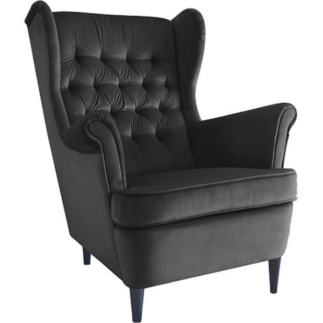 Fauteuil bergère capitonné velours noir Jolt (1/5)