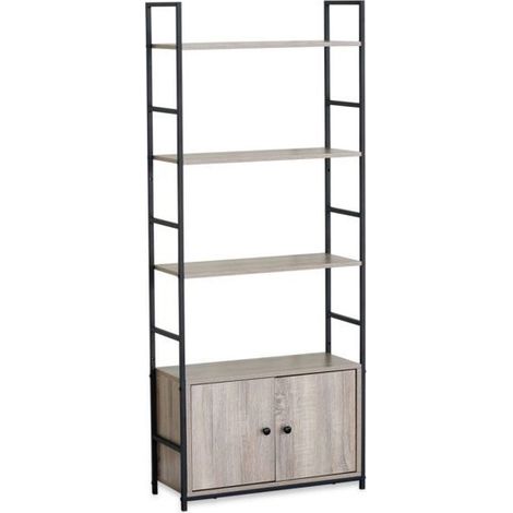 Étagère Bibliothèque - JUANIO - 4 niveaux - Bois MDF & métal - 2 portes - 60x24x144 cm (1/4)