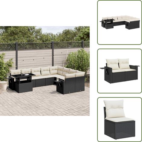 10-tlg. Garten-Sofagarnitur mit Kissen Schwarz Poly Rattan - Gartenmöbel Set - PE-Rattan Möbel - Outdoor Lounge - Gartenlounge - Terrassenmöbel (1/5)