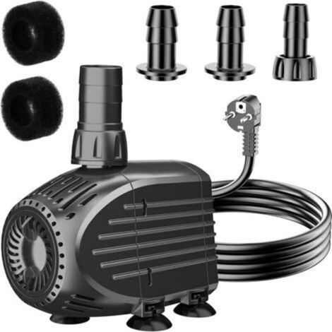 Pompe Aquarium 20W 750L/H - Ultra-Silencieuse - Filtre Protection Anti-Brûlure à Sec et 3 Adaptateurs- Mini Fontaine Compacte pour Bassin, Aquarium, Jeux d'Eau (1/5)
