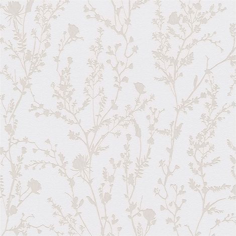 Ton-sur-ton wallpaper wall Profhome 395462 non-woven wallpaper smooth with floral ornaments shimmering grey white 5.33 m2 (1/5)