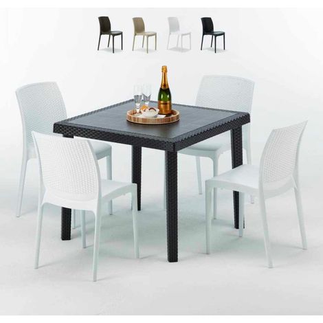 Schwarz Quadratisch Tisch und 4 Stühle Farbiges Polypropylen-Außenmastenset Grand Soleil Boheme Passion - Weiß (1/5)