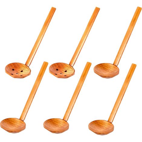 Cuillères à soupe à long manche, lot de 6  Cuillères tortues en bois naturel de qualité supérieure pour la maison (1/5)