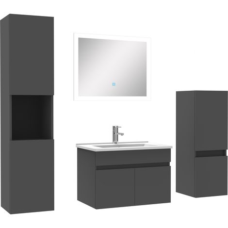 Ensemble meuble vasque 60cm et colonne de rangement et miroir lumineux Anthracite (1/5)