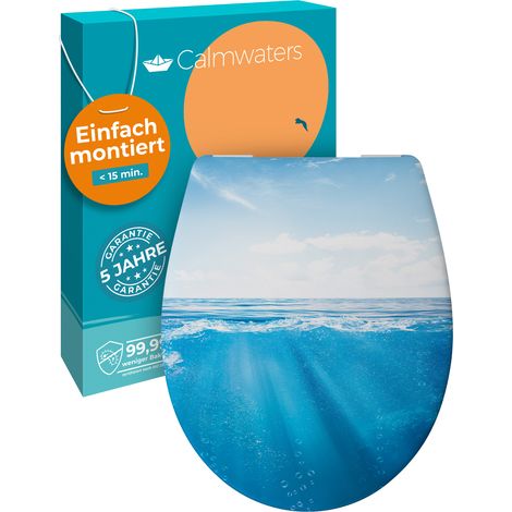 Calmwaters® WC Sitz Motiv Meeresglanz einfache Montage, Toilettendeckel bis 250 kg, Made in EU, antibakterieller Duroplast, Absenkautomatik, 2 Montage Optionen, abnehmbar, Klobrille, oval (1/5)