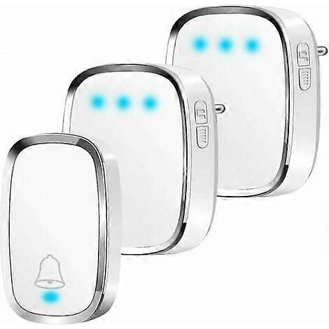 Sonnette, portée effective de 300 mètres, 1 émetteur et 2 récepteurs, kit de sonnette avec flash LED, 36 mélodies. (1/5)