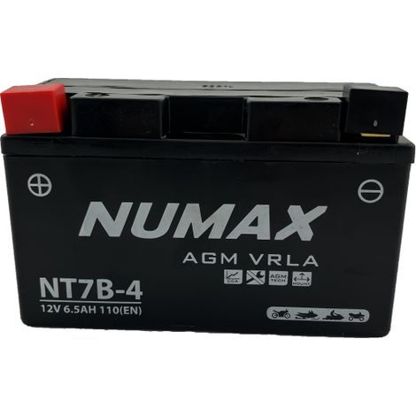 Numax – Batterie moto 12V 6Ah YT7B4 – AGM – 110A CCA – Dimensions 150x65x92mm – Polarité Plus à gauche