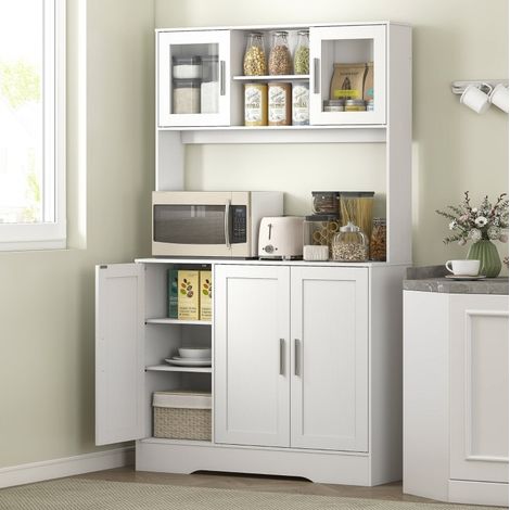 Credenza cucina 108/35/180 cm bianca con 4 vani, ripiani regolabili e ante in vetro (1/5)