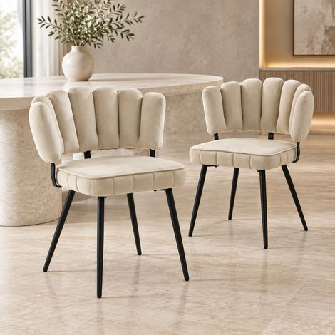 Set di 2 sedie da pranzo in velluto, gambe in metallo nero, 80 cm, beige DESVIAE (1/5)